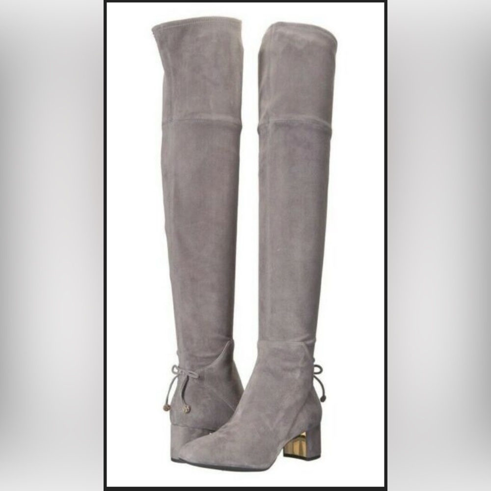 New Tory Burch Laila Gray Suede Over The Knee Boots